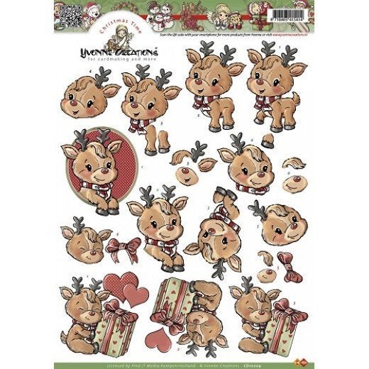 Yvonne Creations CD10209 Christmas Time Rudolf knipvel A4, Kerst, ., Nieuw, Ophalen of Verzenden