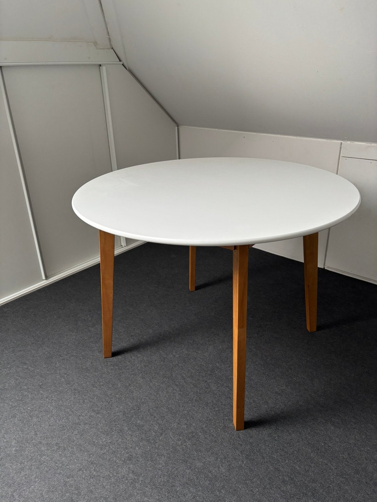 Ronde witte eettafel 105cm, Ophalen, Gebruikt, 50 tot 100 cm, 100 tot 150 cm