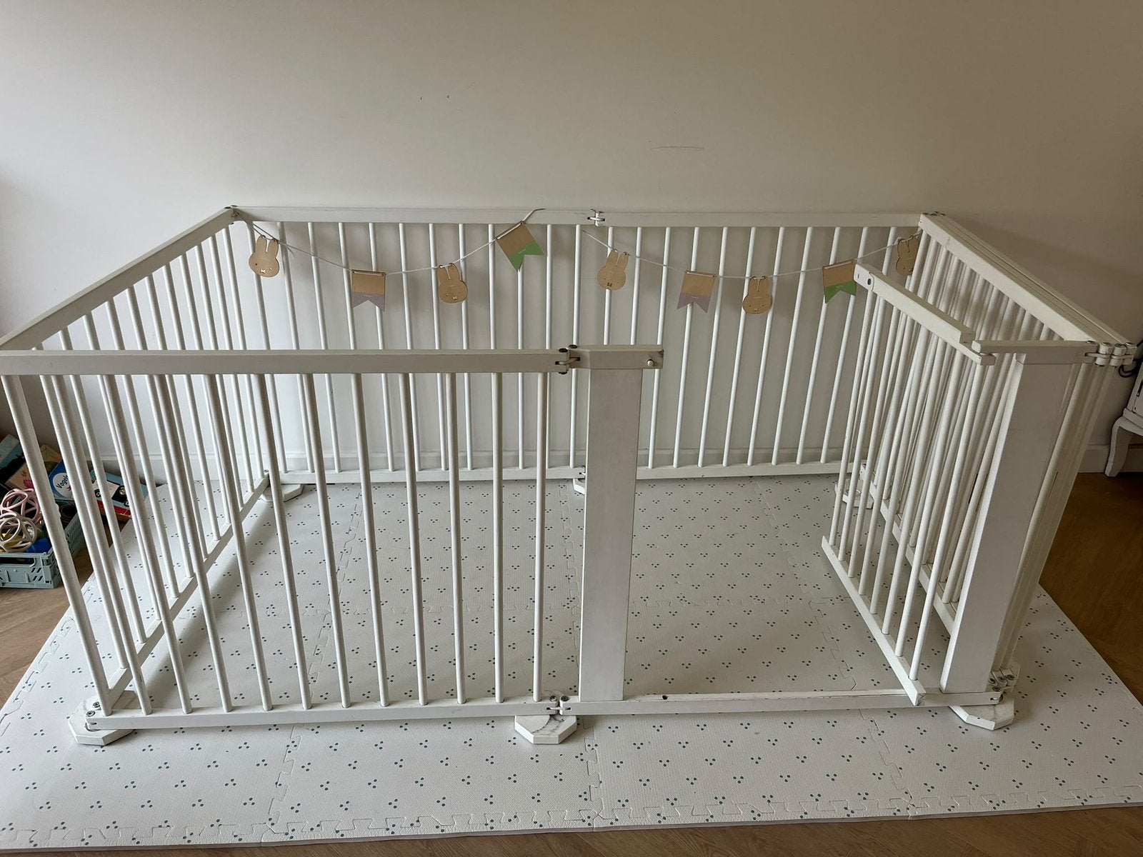 Inklapbare, houten, witte grondbox, Kinderen en Baby's, Ophalen, Gebruikt, Overige vormen