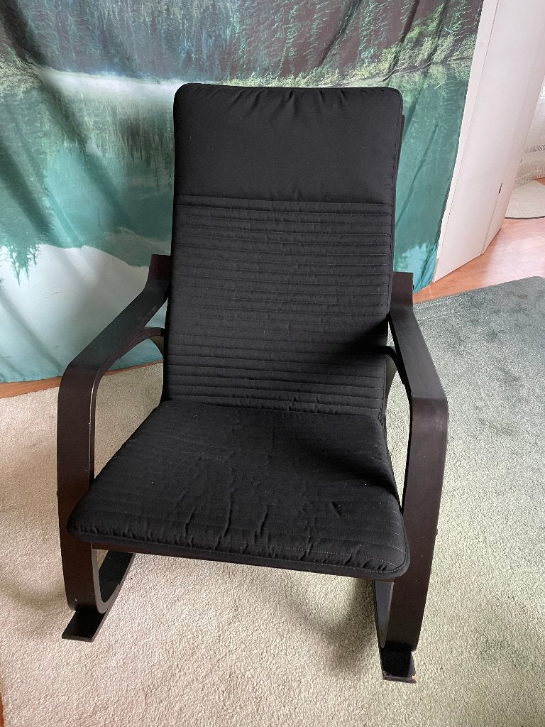 IKEA POÄNG Schommelstoel met nieuw kussen, Ophalen, Gebruikt, 75 tot 100 cm, Stof