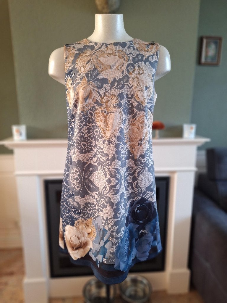 Amor de Cuba blauwe paisley jurk 40, Maat 38/40 (M), Zo goed als nieuw, Knielengte, Amor de Cuba