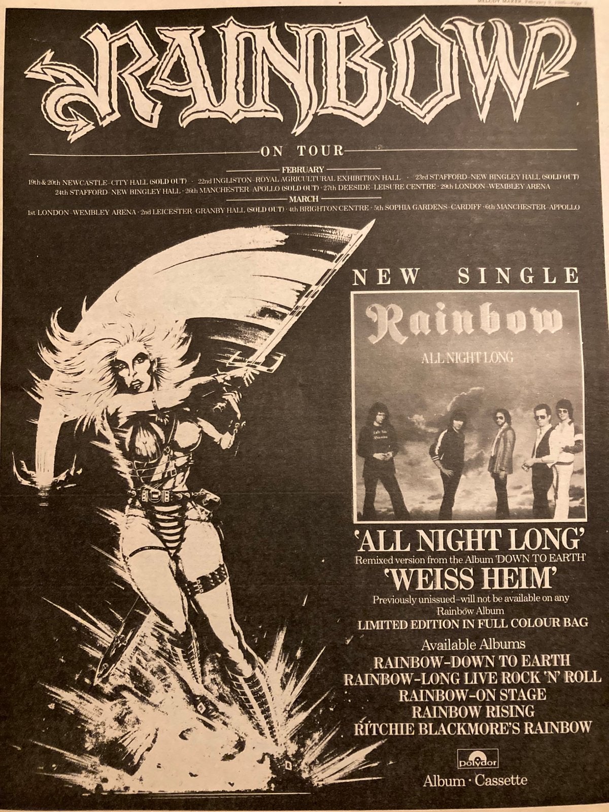 Paginagrote A3 advertentie RAINBOW All Night Long tour, Ophalen of Verzenden, Zo goed als nieuw