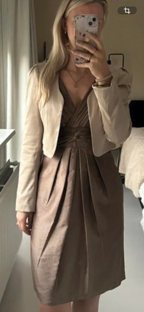 Elegante Feestjurk met Jasje  maat 36, Kleding | Dames, Gelegenheidskleding, Bruin, Cocktailjurk, Ophalen of Verzenden, Zo goed als nieuw
