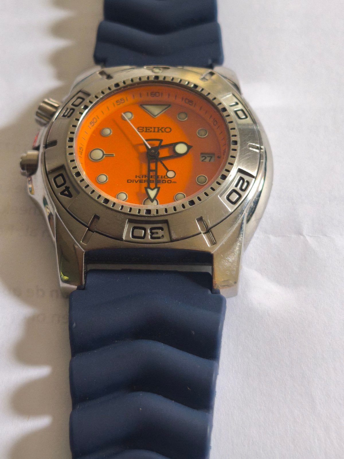 Seiko Kinetic Diver's 200m - Oranje wijzerplaat, Seiko, Gebruikt, Staal, Polshorloge
