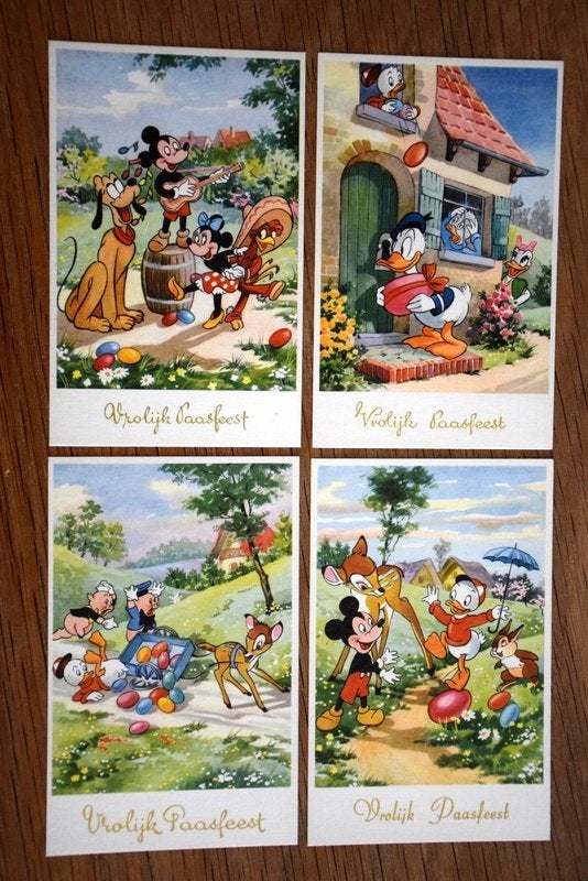 Walt Disney 4 ansichtkaarten origineel jaren 50 nieuwstaat, Verzamelen, Ansichtkaarten | Themakaarten, Ophalen of Verzenden, 1940 tot 1960