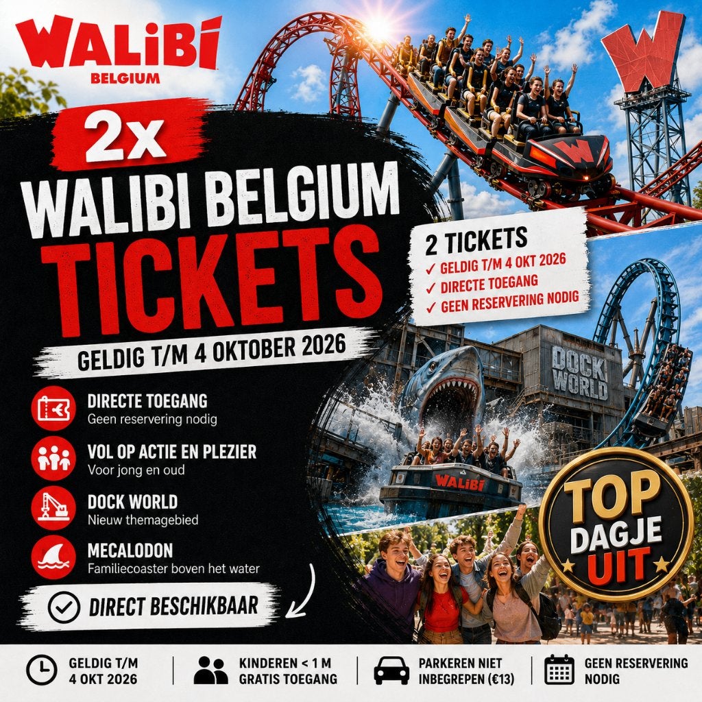 2x Tickets Walibi Belgium | Geldig t/m 4 oktober 2026, Twee personen, Arrangement, Ticket of Toegangskaart