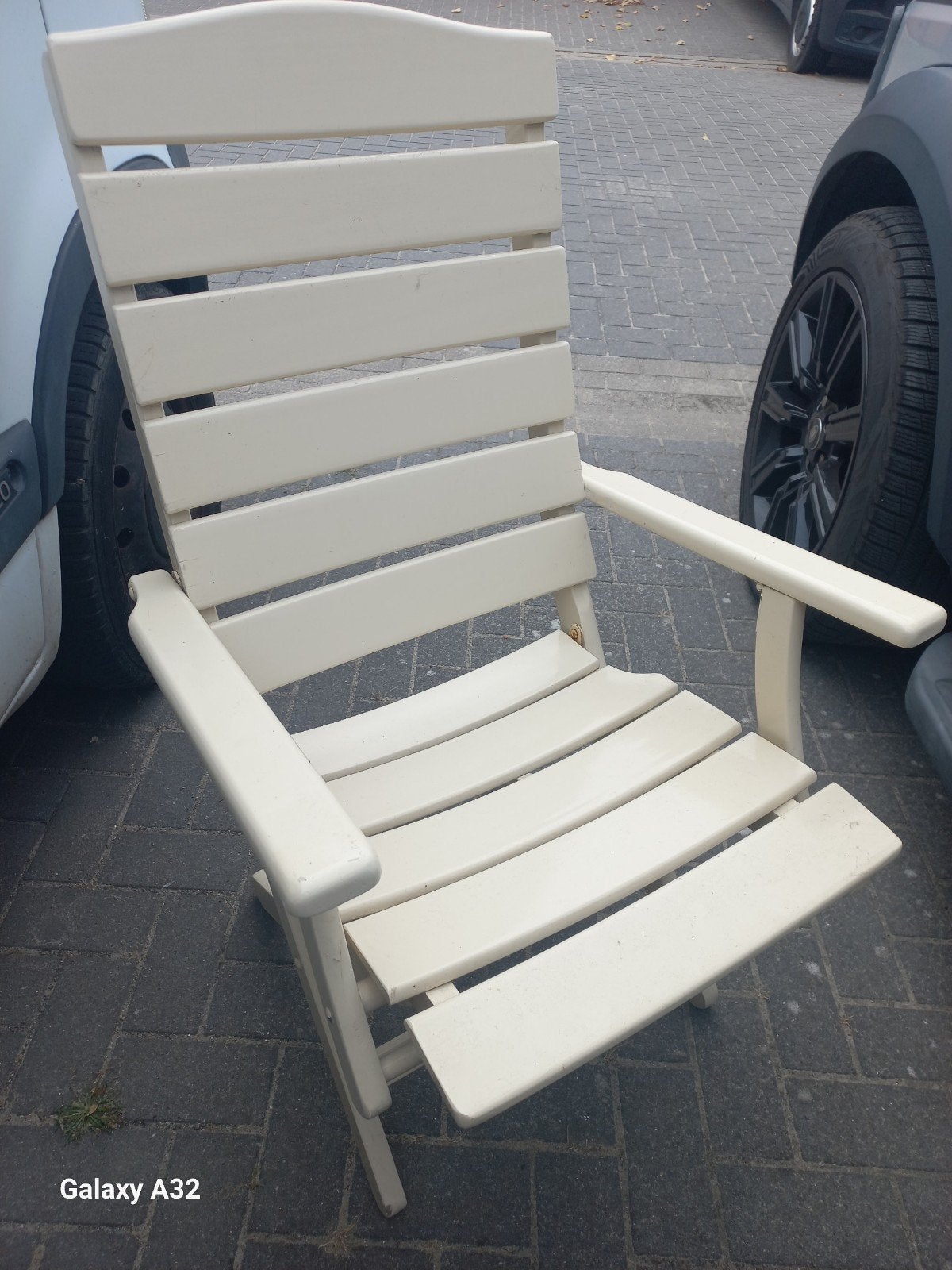 Set van 4 inklapbare houten stoelen en ronde tafel, Tuin en Terras, Ophalen, Gebruikt, Hout, Inklapbaar