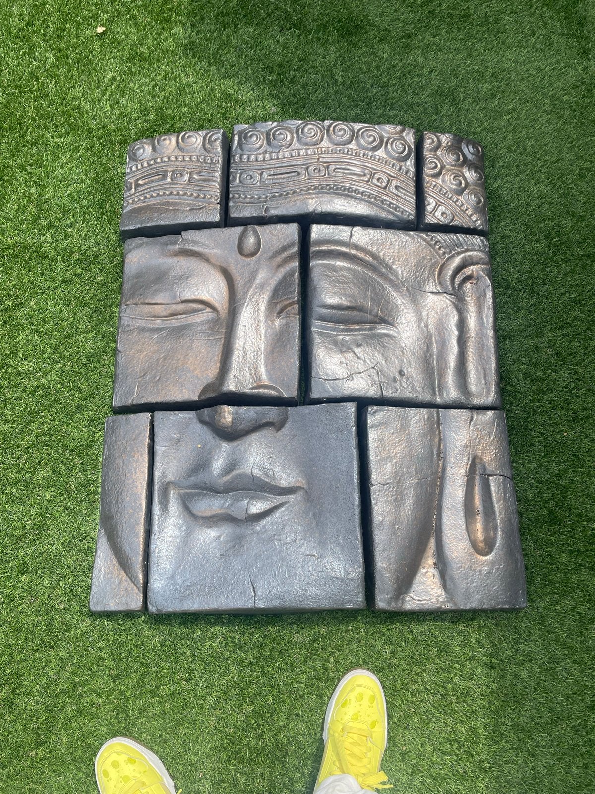 Stenen Boeddha ornament tuinbeeld - 100x80x10 cm, Tuin en Terras, Ophalen, Gebruikt, Steen, Boeddhabeeld