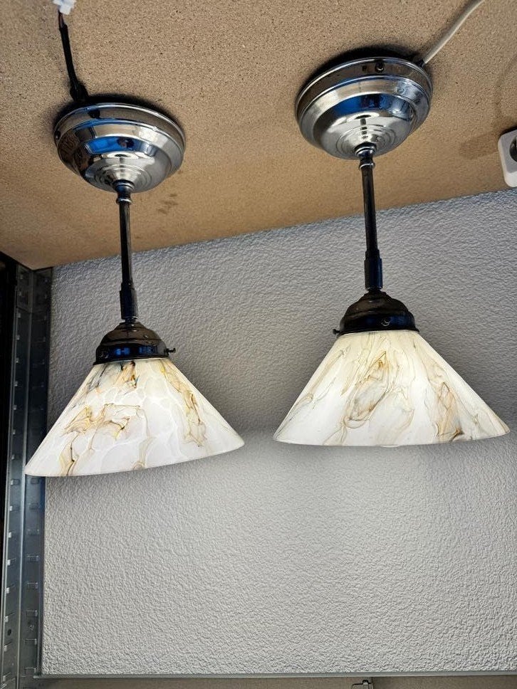 Set Art Deco hanglampen gemarmerd glas, Antiek en Kunst, Ophalen of Verzenden