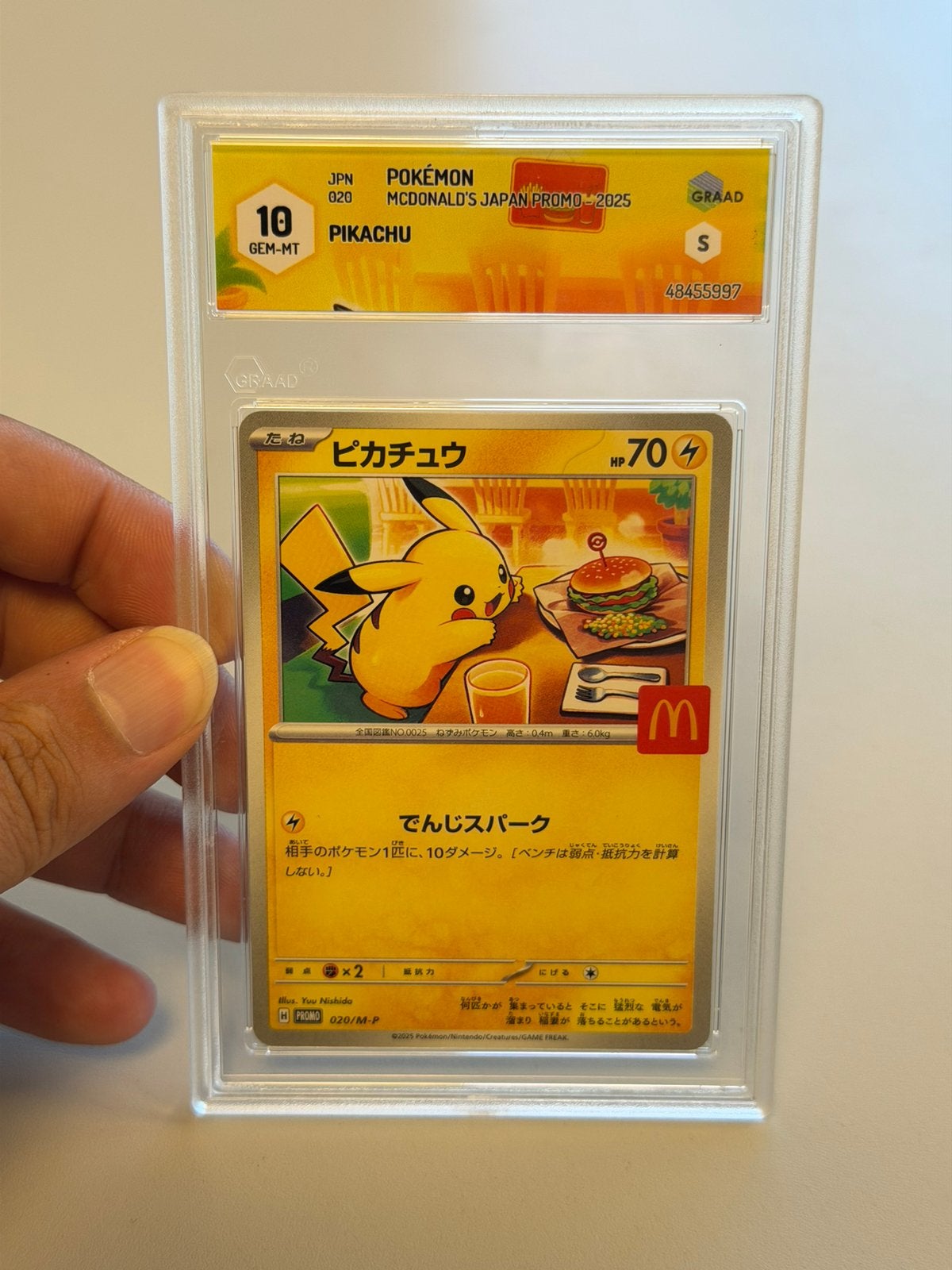 Pokémon Pikachu McDonald’s Japan 2025 020 020/M-P GRADE 10, Ophalen of Verzenden, Nieuw, Losse kaart, Foil