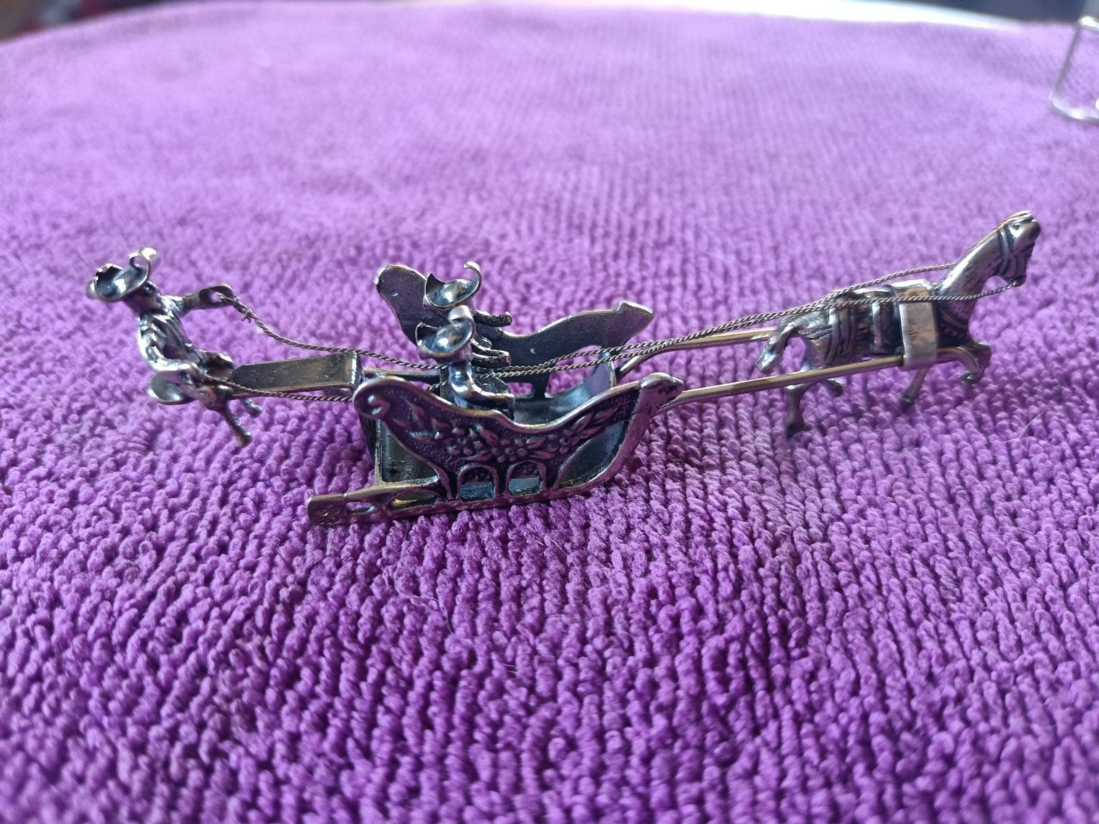 Antieke Zilveren Slede met Paarden en Figuren, Ophalen of Verzenden, Zilver