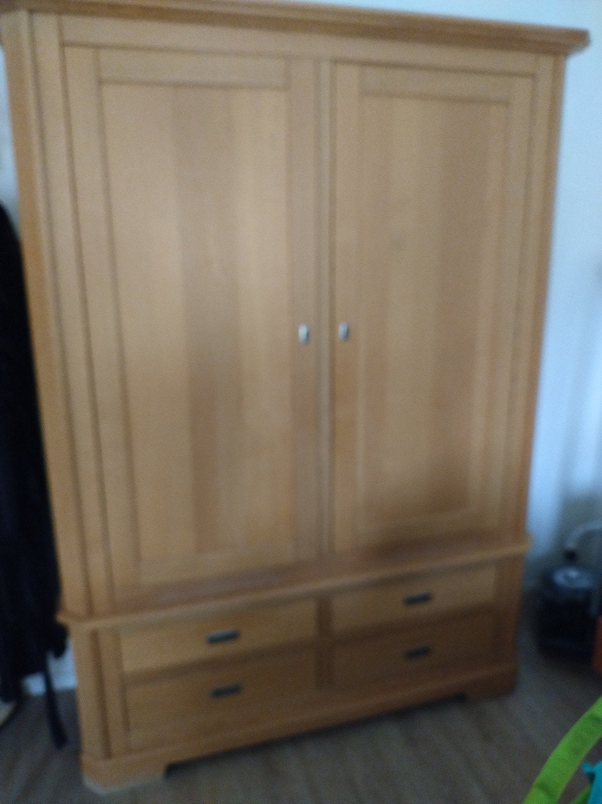 Eikenhouten kledingkast met lades en hangruimte, Gebruikt, 100 tot 150 cm, Klassiek, Eikenhout