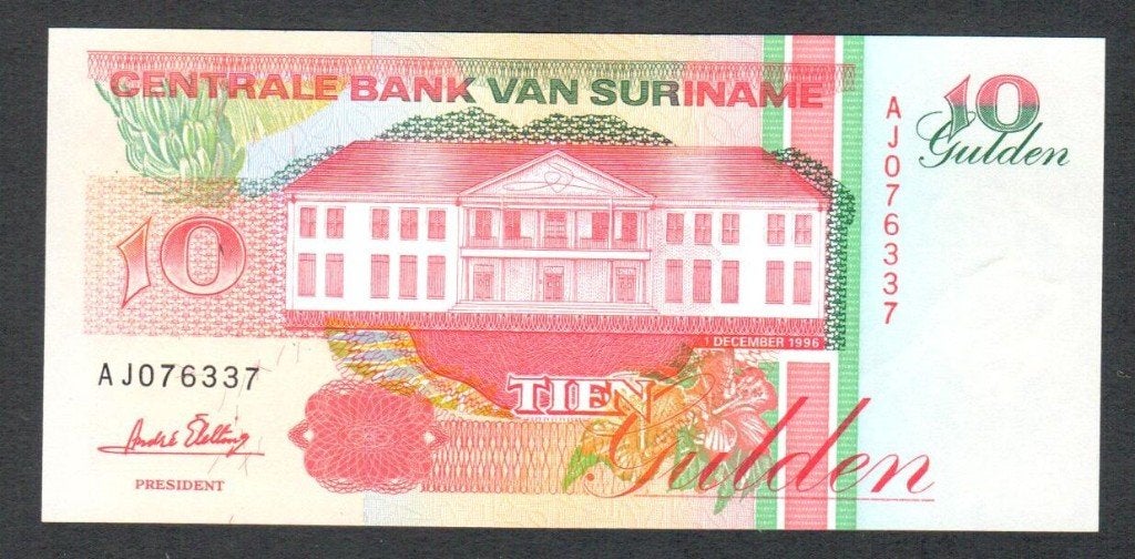 Bankbiljet - Suriname 10 Gulden 1996 - UNC., Ophalen of Verzenden, 10 gulden, Los biljet