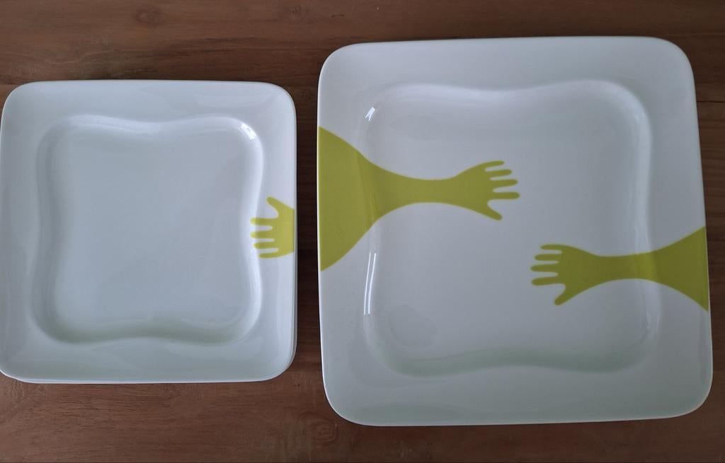 Villeroy en Boch VIVO 2 ontbijt- en dinerborden Happy Hands, Ophalen of Verzenden, Zo goed als nieuw, Bord(en), Overige stijlen