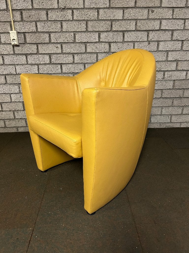 Leolux Carabita fauteuil geel leer - Hugo de Ruiter, Huis en Inrichting, Ophalen, Gebruikt, Minder dan 75 cm, Design, Modern