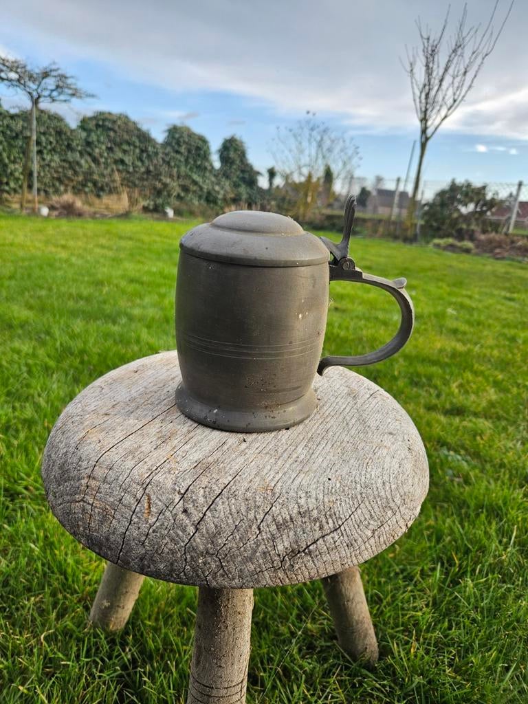 Antieke Tinnen Pul / Tankard met Deksel, Antiek en Kunst, Antiek | Tin, Ophalen of Verzenden