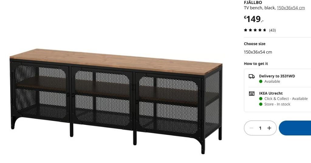 TV meubel Fjallbo Ikea, Ophalen, Grenenhout, 100 tot 150 cm, Zo goed als nieuw