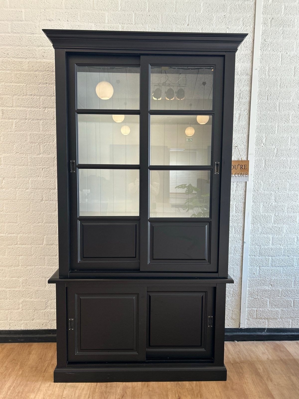 Prachtige Zwarte Luxe Buffetkast | Vitrinekast | Tweedelig, Ophalen, 100 tot 150 cm, 200 cm of meer, Luxe