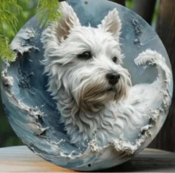 Vintage rond metalen bord West Highland White Terrier (20cm), Verzamelen, Ophalen of Verzenden, Nieuw, Dier