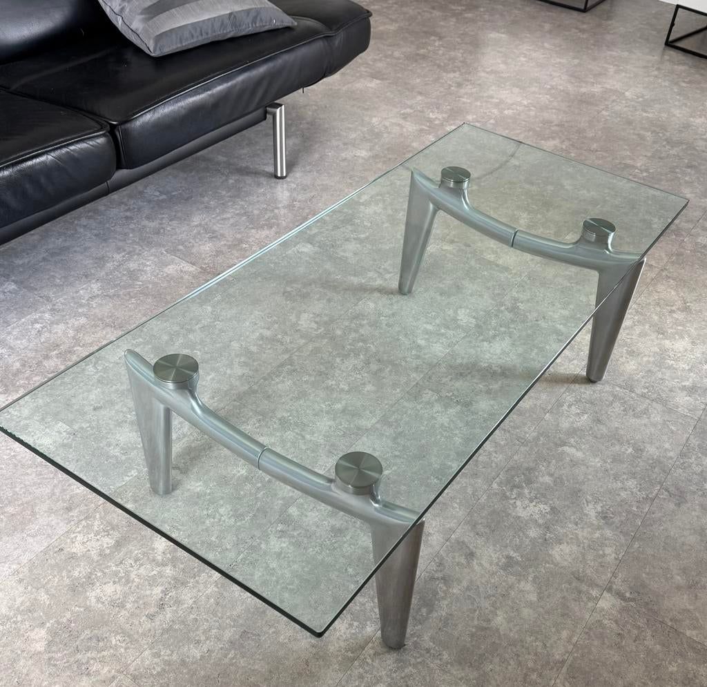 Leolux salontafel “tango” aluminium met glas, Huis en Inrichting, Tafels | Salontafels, Ophalen, 100 tot 150 cm, 50 tot 100 cm