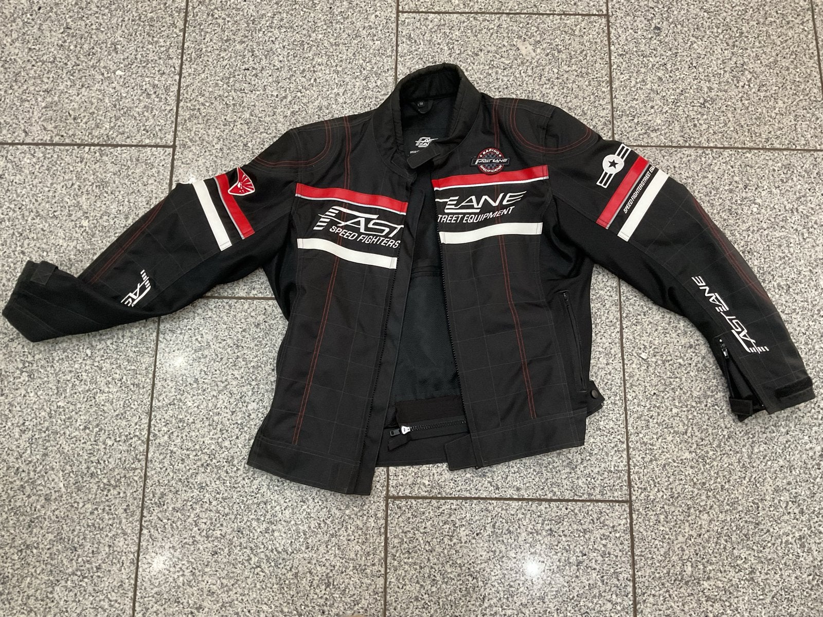 Fastlane textiel motorjas - Zwart met rood/wit accenten, Motoren, Ophalen, Tweedehands, Heren, Jas | textiel