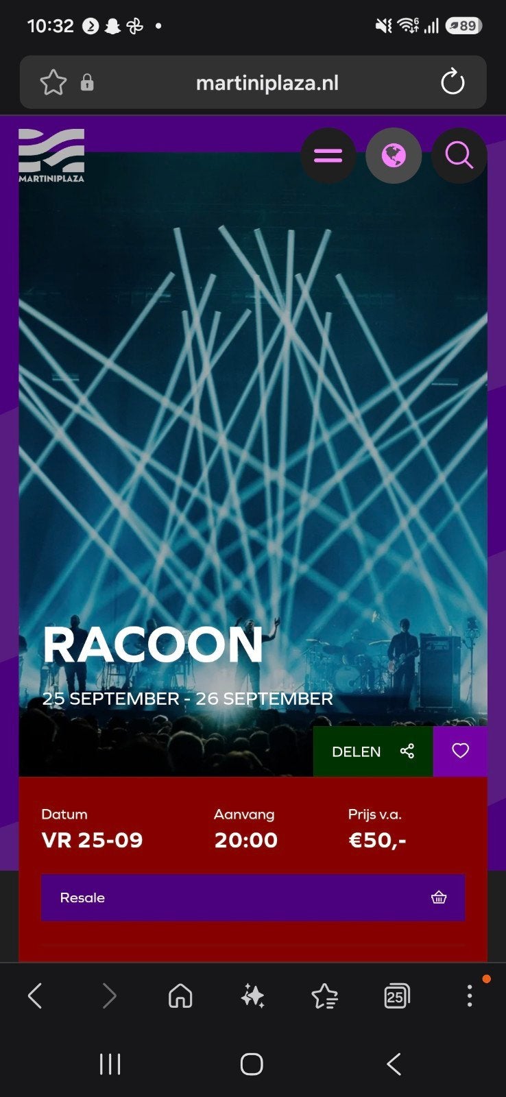 racoon 25 september 4 kaartjes