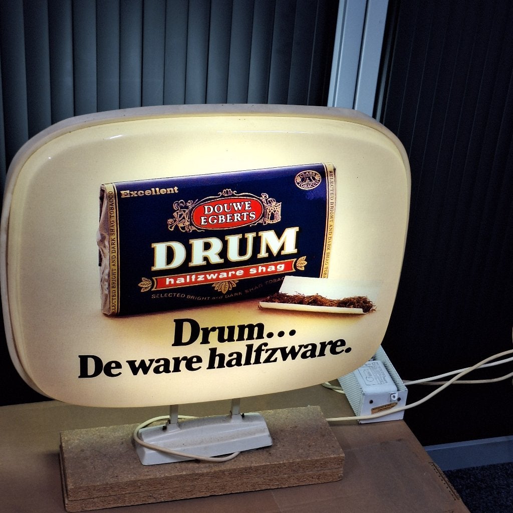 Vintage Drum Shag Lichtbak - Douwe Egberts Reclame, Ophalen of Verzenden, Gebruikt, Lichtbak of (neon) lamp