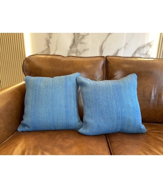 2x Moderne Kilim Kussens 45x45 cm met Vulling, .., Blauw, Vierkant, Nieuw