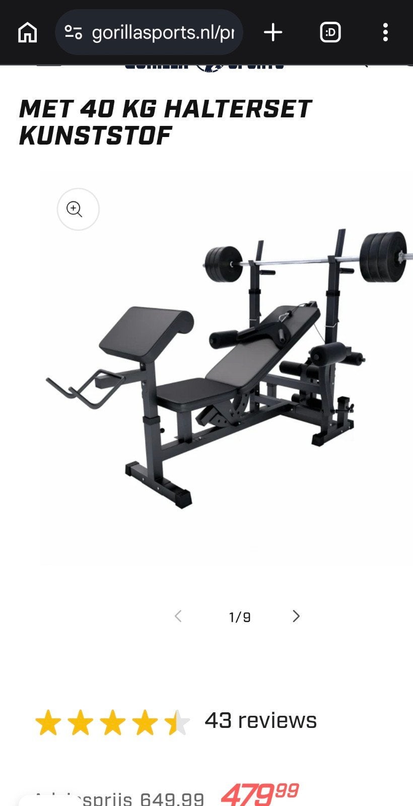 Fitnessbank met 40 kg halterset kunststof, Sport en Fitness, Fitnessmaterialen, Ophalen, Zo goed als nieuw, Rug, Fitnessbank
