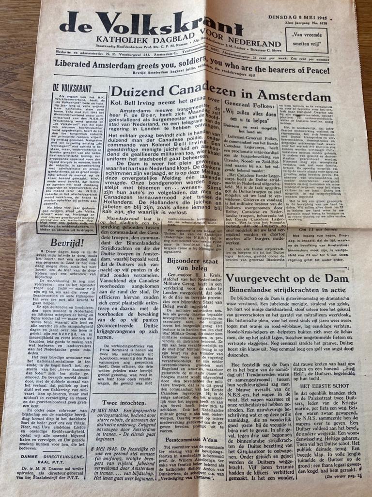 De Volkskrant 8 mei 1945 wo2 Bevrijding, Verzamelen, Ophalen of Verzenden