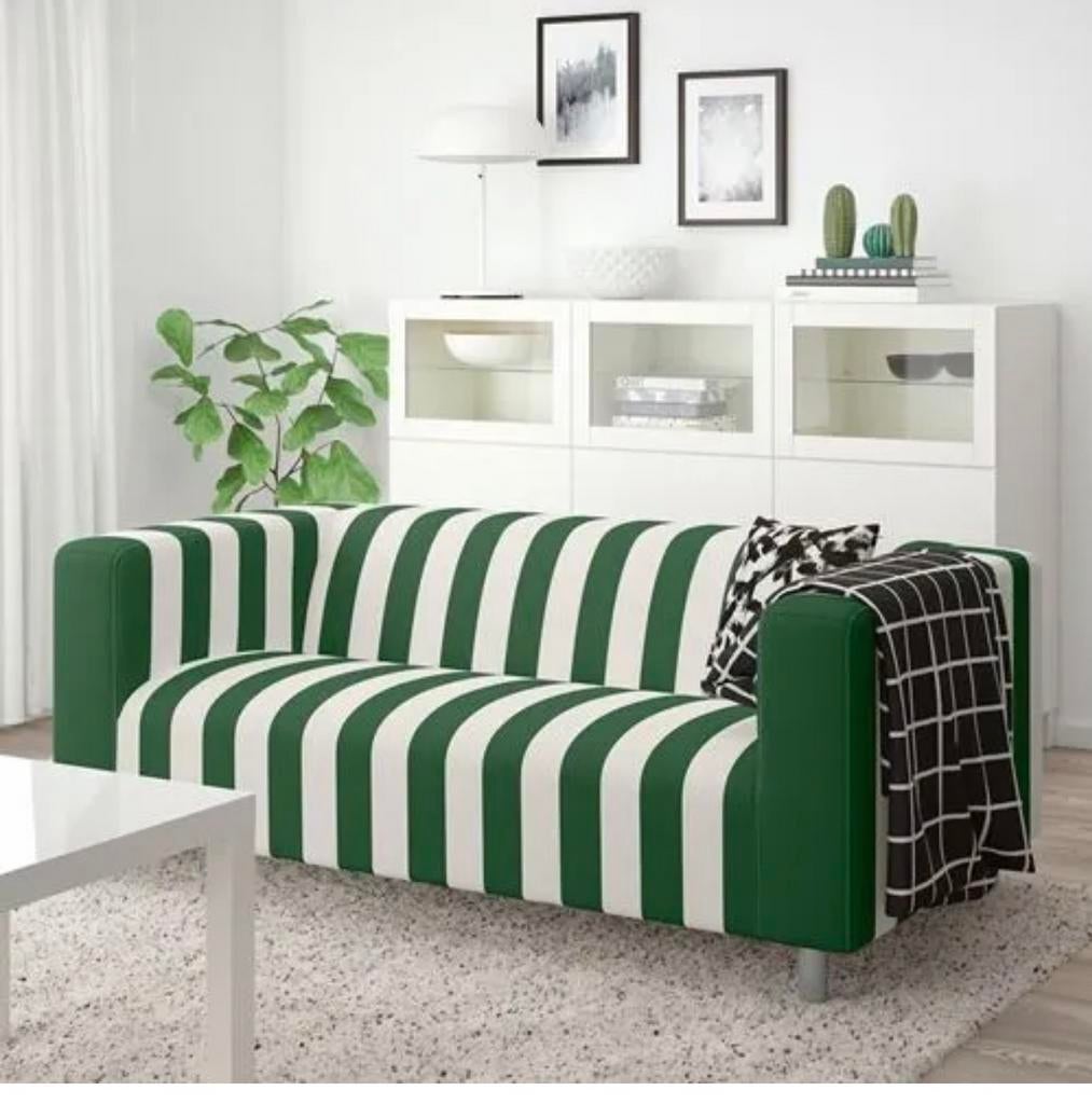 IKEA Klippan bankhoes 2-zietsnank groen gestreept (nieuw), 150 tot 200 cm, 75 tot 100 cm, Ophalen of Verzenden, Rechte bank
