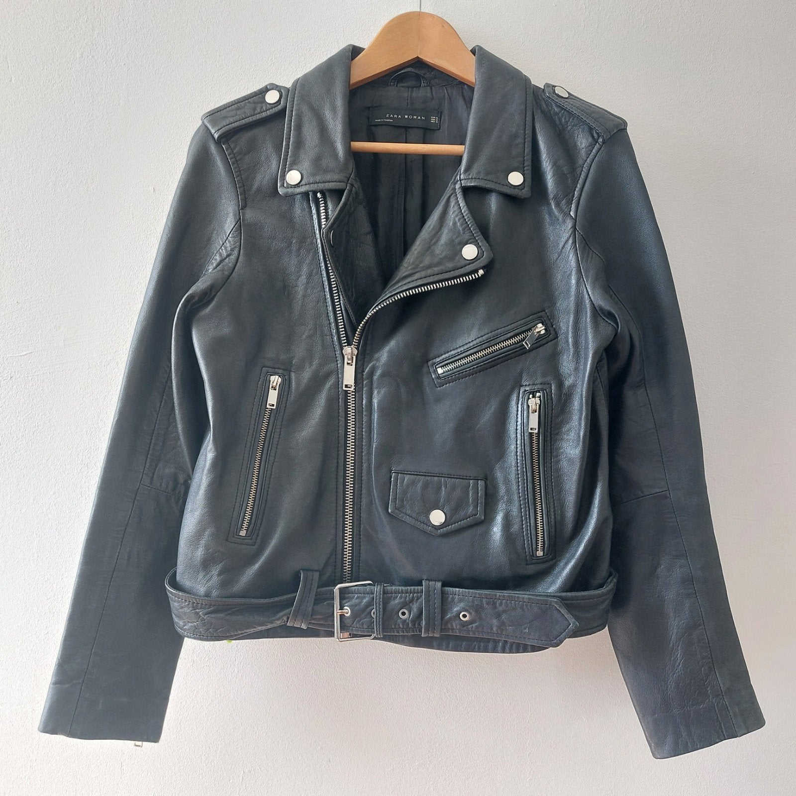 Zara 80s look leren biker jacket XL, Ophalen of Verzenden, Zo goed als nieuw, Maat 46/48 (XL) of groter, Zwart
