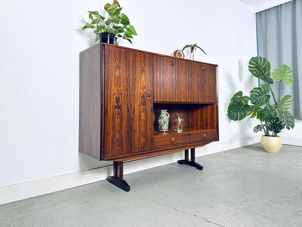 Vintage highboard wandkast Topform jaren 50/60 pallisander, Ophalen, Gebruikt, 100 tot 150 cm, 150 tot 200 cm