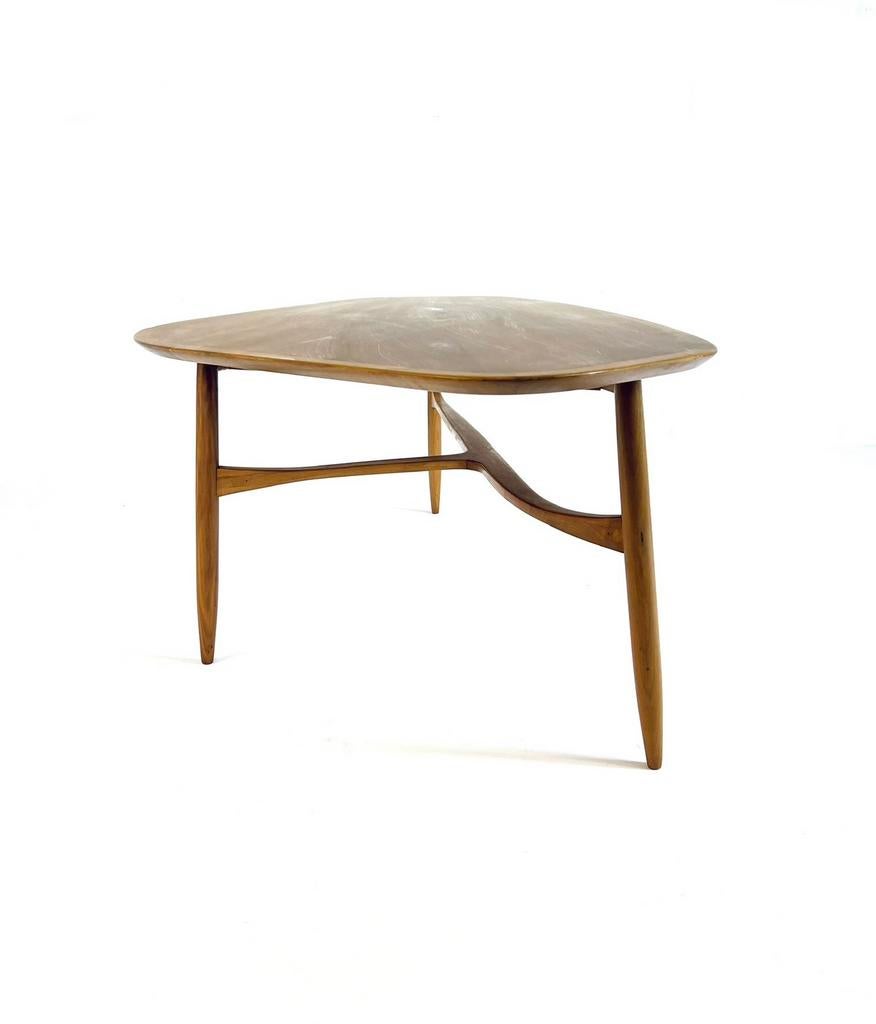 Vintage organische salontafel, Svante Skogh, Laauser ‘60, 50 tot 75 cm, Teakhout, Zo goed als nieuw, Vintage retro buisframe design rotan webbing papercord