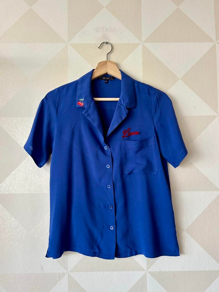King Louie Lucie blouse top blauw kers S/36 zgan, Ophalen of Verzenden, Zo goed als nieuw, Maat 36 (S), Blauw
