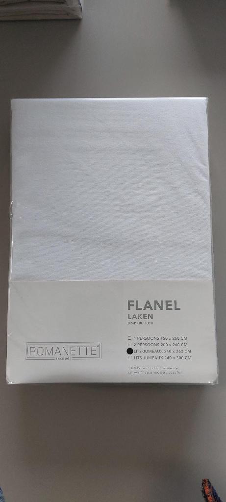 Romanette Flanel Laken kleur Wit Lits Jumeaux, Overige maten, Wit, Overige typen, Nieuw