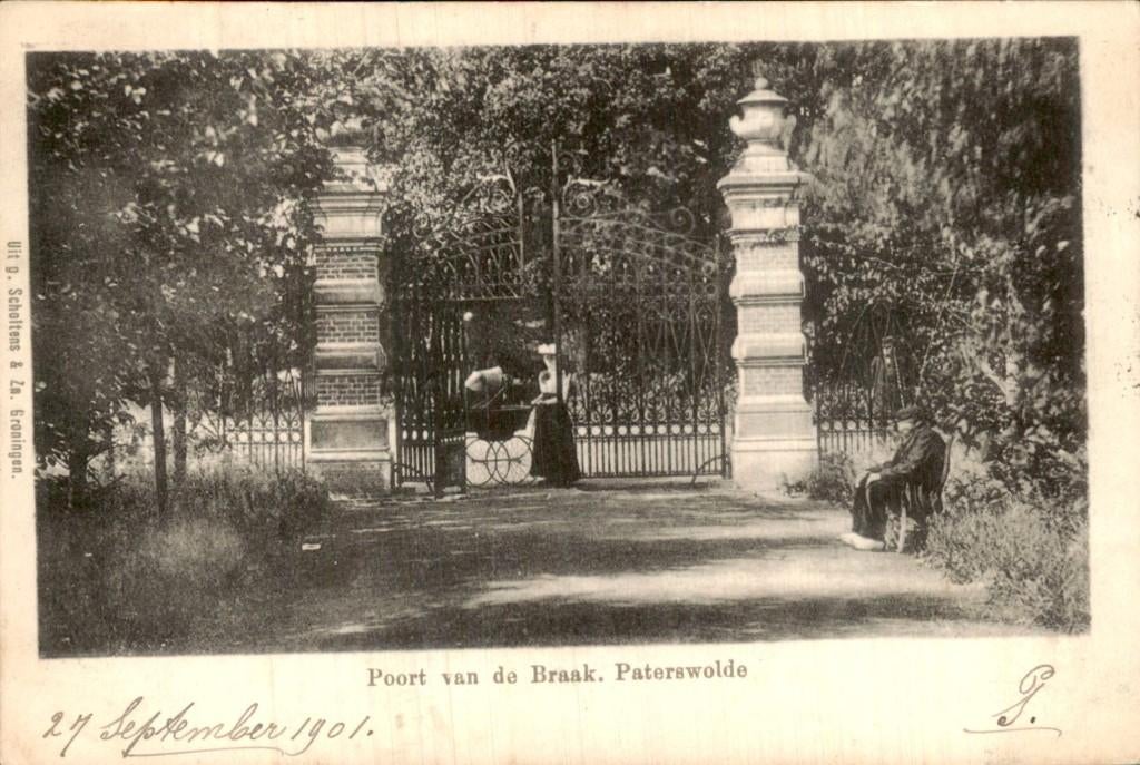 Poort aan de Braak- Paterswolde, Verzamelen, Ansichtkaarten | Nederland, Gelopen, Drenthe, Voor 1920, Ophalen of Verzenden