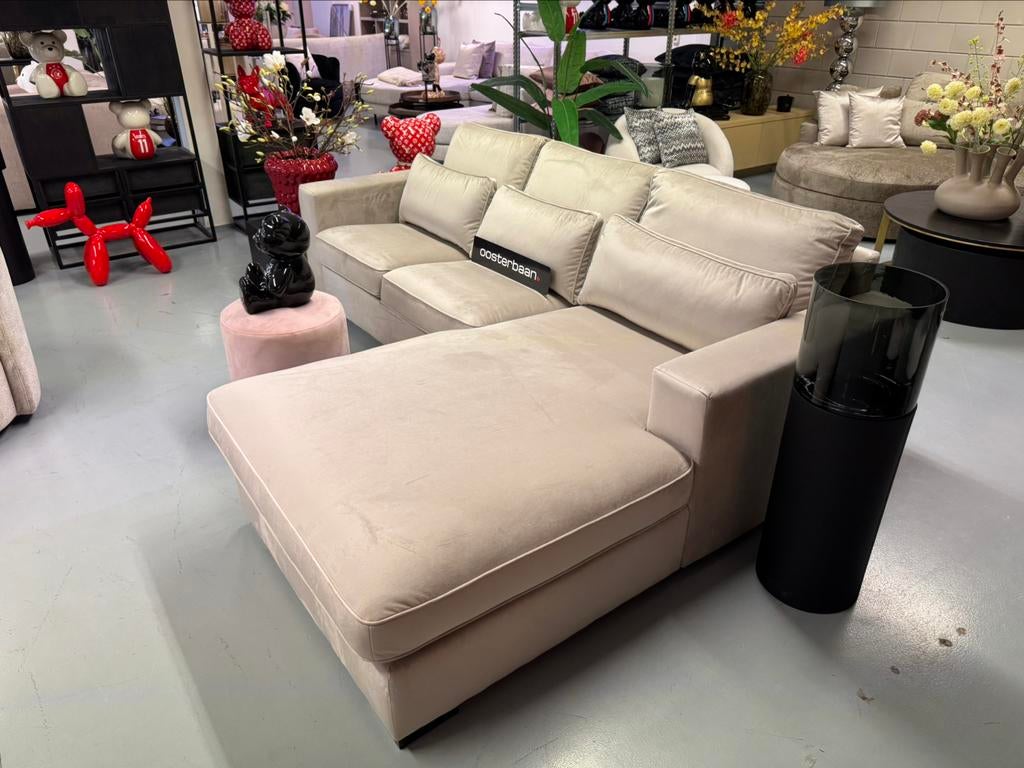 Luxe Velvet Loungebank Costa 270x200cm Quartz903 Beige Uniek, 250 tot 300 cm, Info@oosterbaanwonen.nl, Venus 31 8448CE Heerenveen