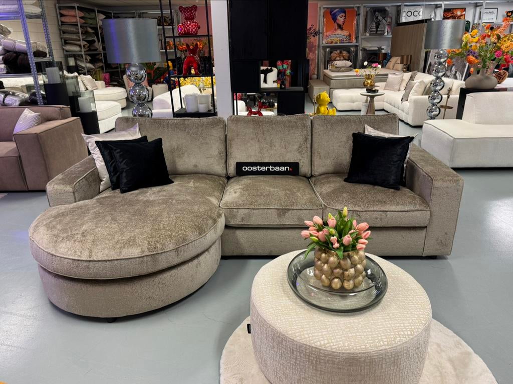 Luxe Teddy Velvet Loungebank Lio 170x295cm Khaki NIEUW Uniek, 250 tot 300 cm, Info@oosterbaanwonen.nl, Venus 31 8448CE Heerenveen