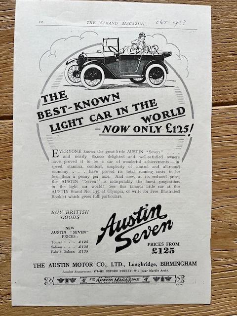 Austin Seven originele advertentie 1928 vintage, Boeken, Ophalen of Verzenden, Gelezen, Overige merken