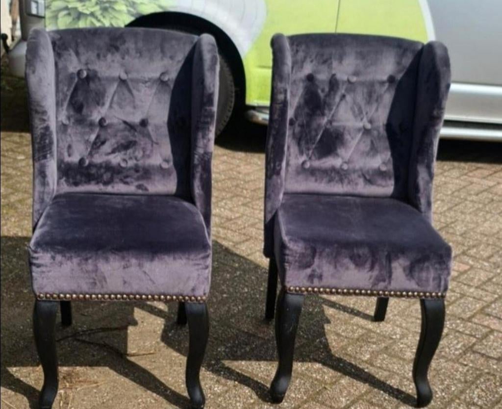 Wingchair stoelen velvet 4x, Ophalen, Gebruikt, Blauw