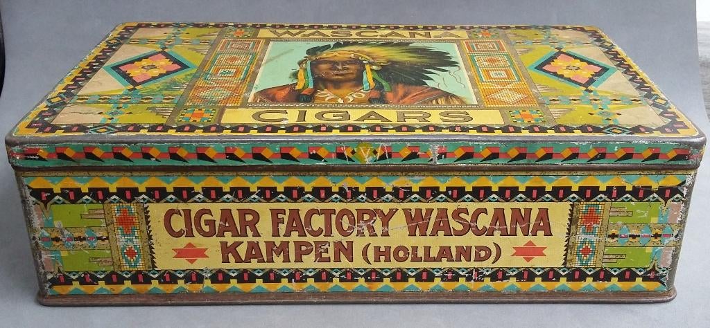 Om 1930-1950 Sigaar Sigaren Blik Wascana Kampen Holland, Verzamelen, Nvt., Tabaksdoos of Verpakking, Gebruikt, Ophalen of Verzenden