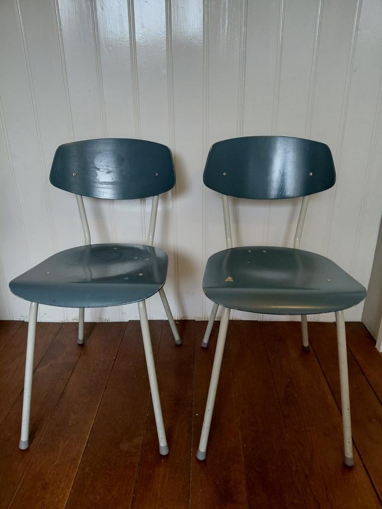 Vintage 2 buisstoelen keukenstoel jaren 50 jaren 60 blauw, Gebruikt, Twee, Overige kleuren, Retro vintage sixties fifties brocante