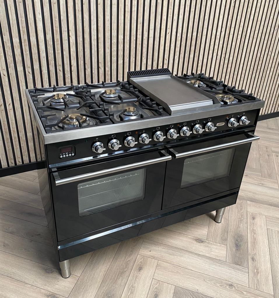 Luxe Zwart Hoogglans Boretti Fornuis Gas/Electro + Frytop, 60 cm of meer, Ophalen of Verzenden, Zo goed als nieuw, Gas