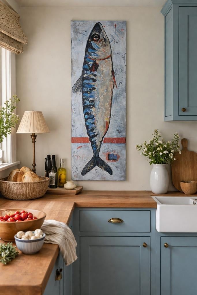 Schilderij fish kitchen vis keuken blauw acryl 100x30, Huis en Inrichting, Woonaccessoires | Wanddecoraties, Nieuw, Ophalen of Verzenden