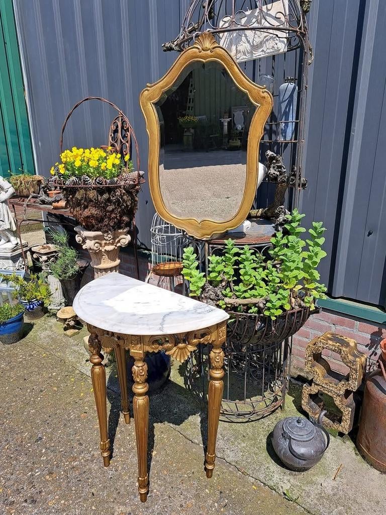 Antieke console, sidetable, wandtafel met bijbehorende spieg, Huis en Inrichting, Tafels | Kaptafels, Ophalen, Zo goed als nieuw