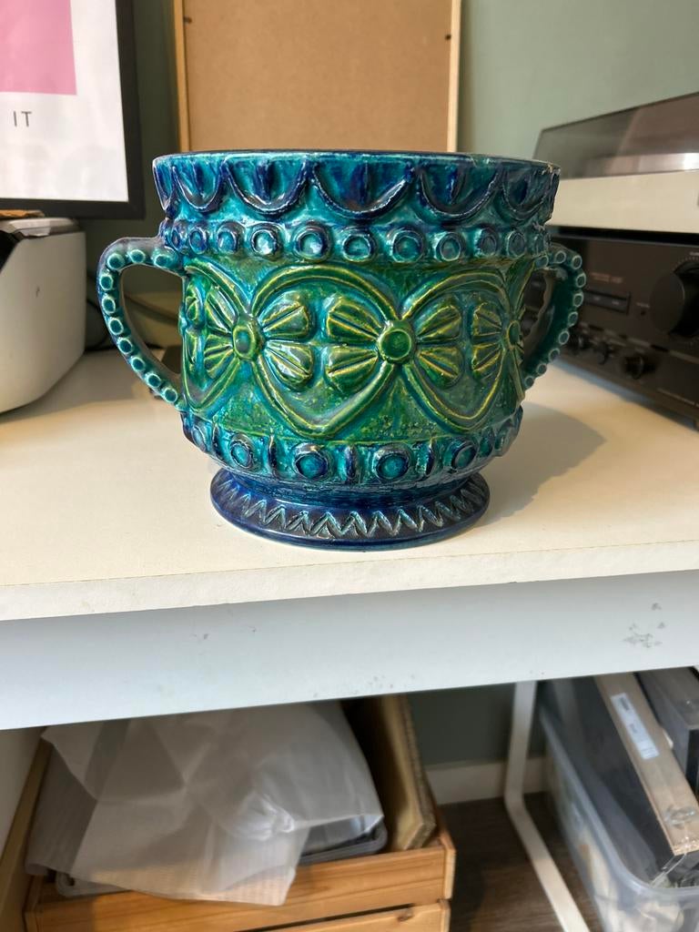 Bay Keramik Vaas 166-21 West-Germany Turkoois Blauw, Antiek en Kunst, Antiek | Keramiek en Aardewerk, Verzenden