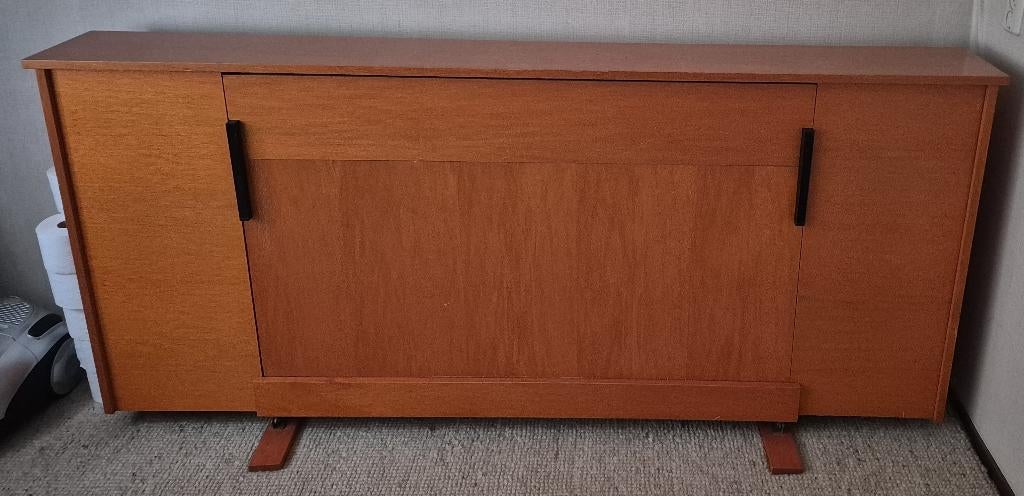 Oranje vintage opklapbed 190 bij 80, Huis en Inrichting, Ophalen, Gebruikt, Eenpersoons, 190 cm of minder