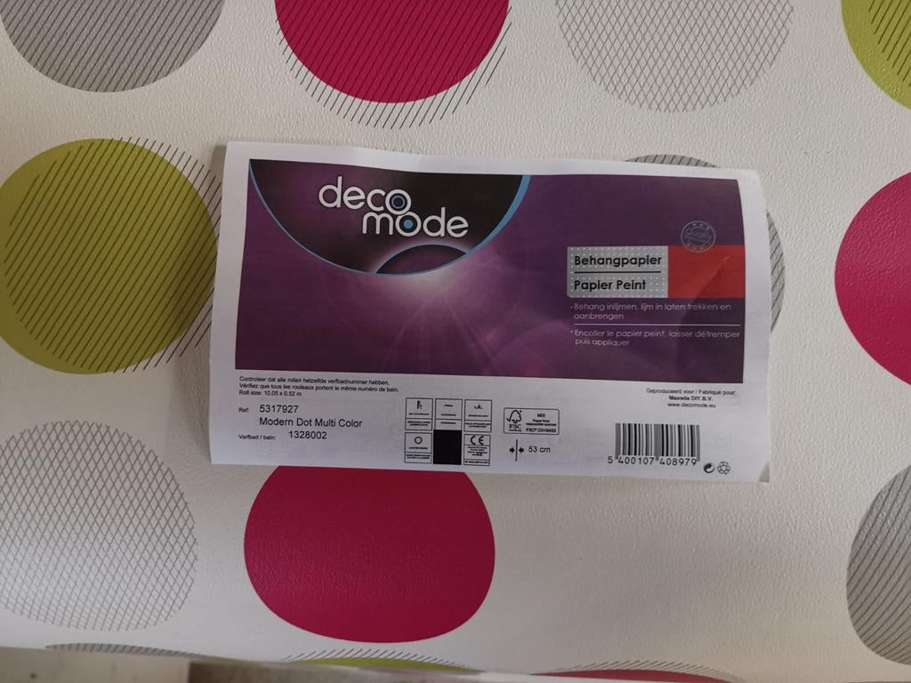 Behangrollen Deco Mode Modern Dot Multi Color - 10 rollen, Ophalen of Verzenden, 75 m² of meer, Groen, Modern