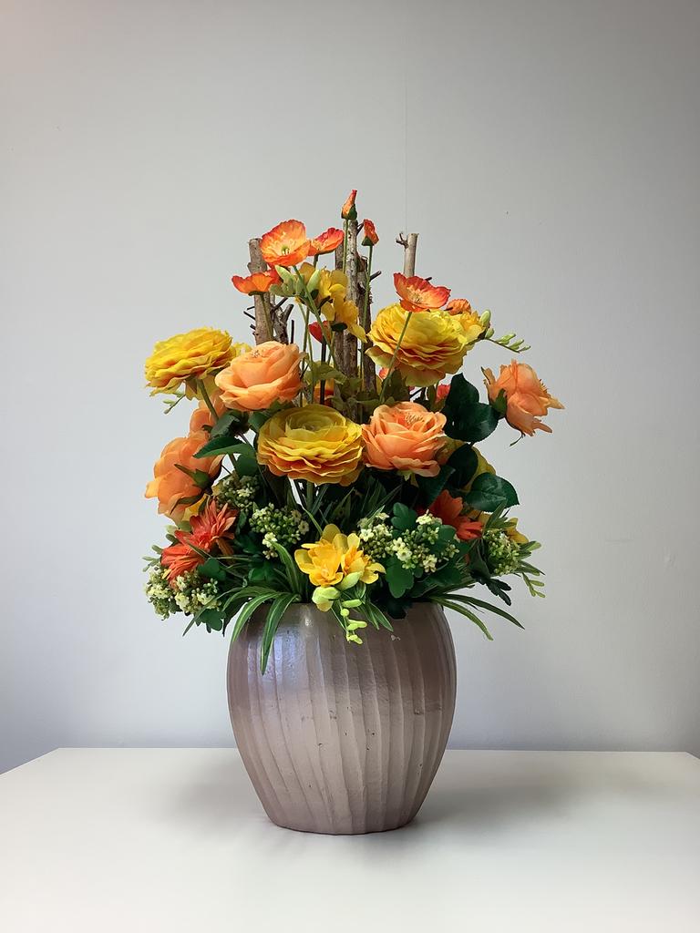 Mooi vol oranje geel stuk in stenen pot 70 hoog, Huis en Inrichting, Ophalen, Zo goed als nieuw